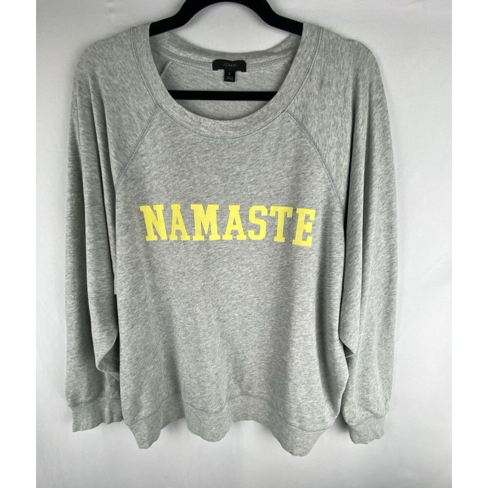 J.CREW Sweatshirt Womens Large Gray Namaste Graphic Print 100% Cotton Crew‎ Neck